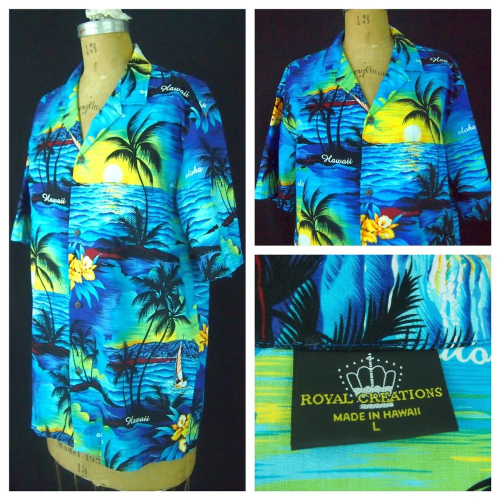 vtg ROYAL CREATIONS Aloha Sailboat Hawaiian Shirt